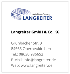 Langreiter GmbH & Co. KGGrünbacher Str. 3 84565 Oberneukirchen Tel.: 08630 986652 E-Mail: info@langreiter.de Web: www.langreiter.de